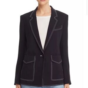 Joie Tabora Black Blazer Size 00 Contrast White Stitching Designer Jacket